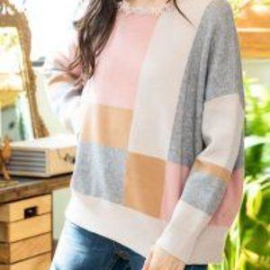 THML colorblock sweater with fringe
